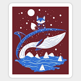 Fox Riding Whale - Monochromatic Winter Sticker